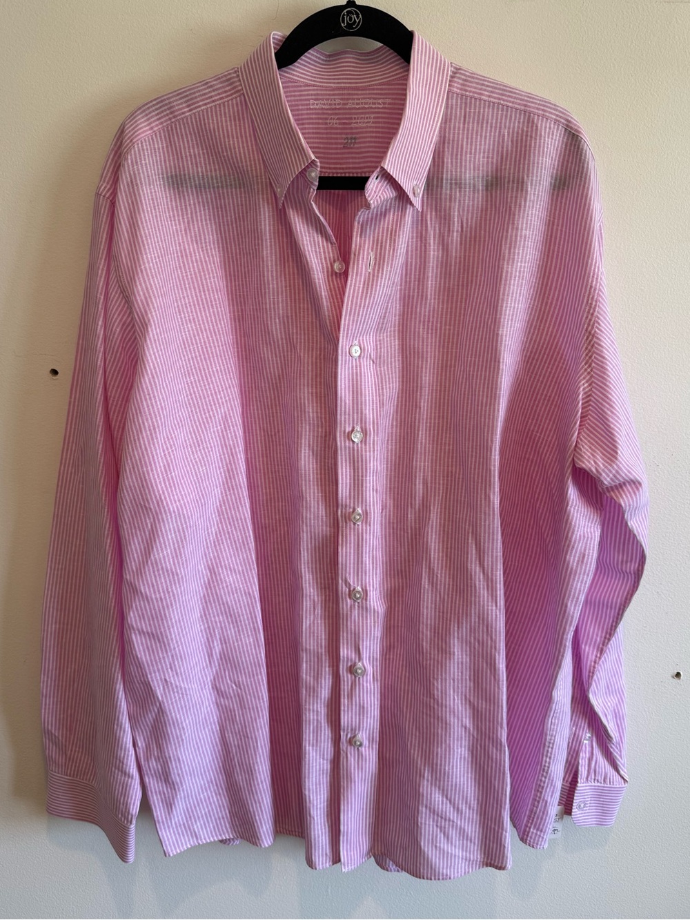 David August Men's Pink Stripe Button-Down Dress Shirt Cotton & Linen Summer XL